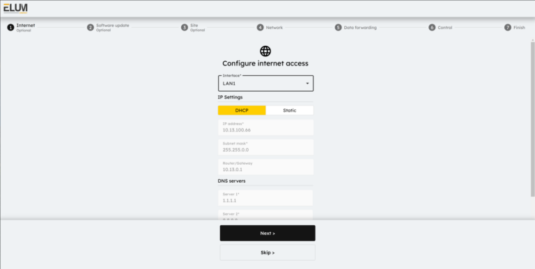 eConf screenshot Internet connection via LAN or SIM card.