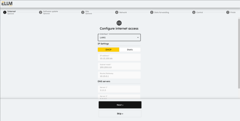 eConf screenshot Internet connection via LAN or SIM card.